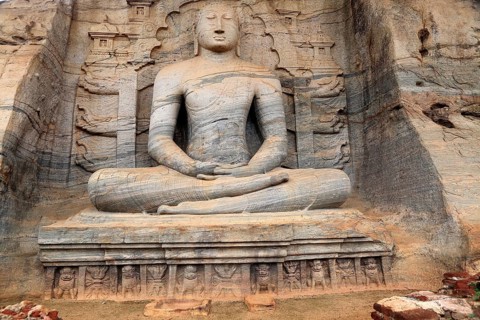 Seated Buddha figure, Gal Viharaya, UNESCO World Heritage Site, the ancient city of Polonnaruwa,