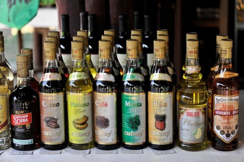 Rum bottles and liqueur bottles, Vinales, Valle de Vinales, Pinar del Rio province, Cuba, Greater