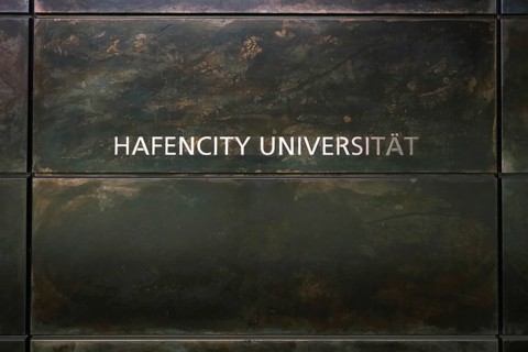 Stone slab with inscription Hafencity University, Hanseatic City of Hamburg, Hamburg, Germany,