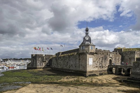 Belfry at the entrance gate to the medieval Ville Close at Concarneau, Finistere, Brittany, France,