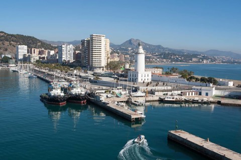 Beach front apartment buildings Malaga, Spain, Europe