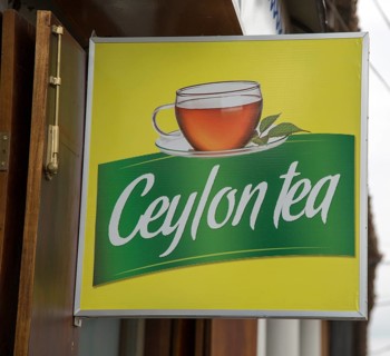 Ceylon tea sign in historic town of Galle, Sri Lanka, Asia