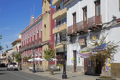 Colonial buildings at the plaza Luis de Fuentes y Vargas in the city Tarija, Cercado, southern