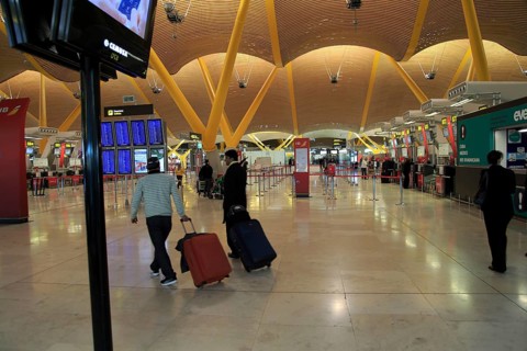Modern architecture interior of terminal 4 building, Adolfo Suarez Madridâ€“Barajas airport,
