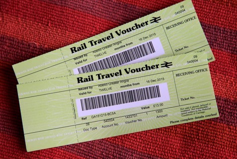 Two rail travel vouchers, UK