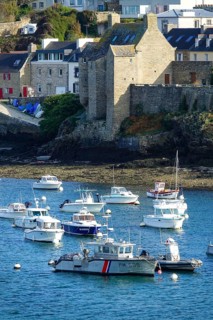 Harbour and commune of Le Conquet, seen from the Kermorvan peninsula, Finistere Pen ar Bed