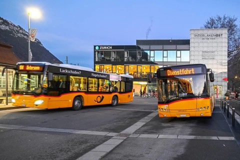 Postbus stop, Interlaken, Switzerland, Europe