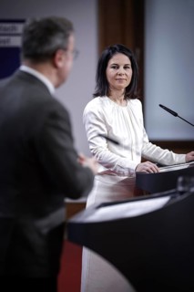 (R L) Annalena Baerbock, Federal Minister for Foreign Affairs, and Xavier Bettel, Foreign Minister