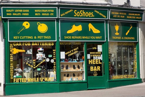 Shoe repair shop, Chippenham, Wiltshire, England, UK