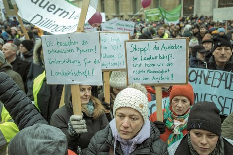 Demonstrators at the central rally, farmers' protest, Odeonsplatz, Munich, Upper Bavaria, Bavaria,