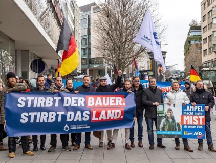 Farmers' protests in Germany. Farmers protest with tractors and banners against tax increases by