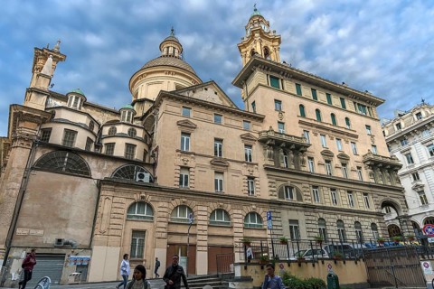 Exterior view of the Chiesa Del Gesu, Via di Porta Soprana, 2, Genoa, Italy, Europe