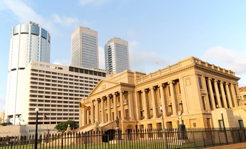 Old Parliament Building now the Presidential Secretariat offices, Colombo, Sri Lanka and modern