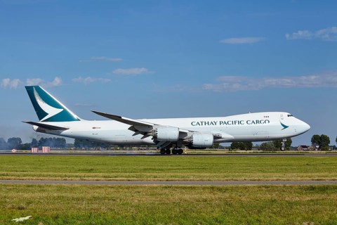 Cathay Pacific Cargo Boeing 747-867F with registration B-LJI lands on the Polderbaan, Amsterdam