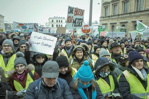 Demonstrators at the rally, farmers' protest, Odeonsplatz, Munich, Upper Bavaria, Bavaria, Germany,