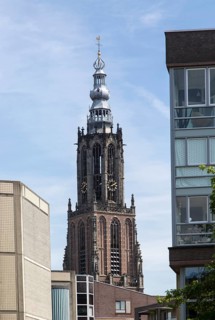 Gothic church clock tower, Onze Lieve Vrouwetoren, Amersfoort, Netherlands
