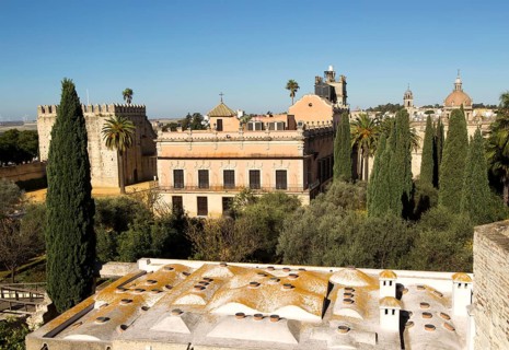 Historic palace building, Palacio de Villavicencio and gardens in the Alcazar, Jerez de la