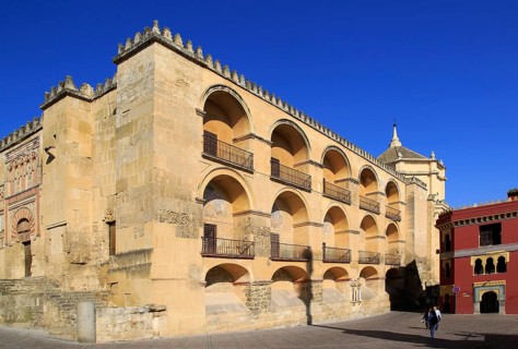 Symmetrical pattern of balconies in the historic Great Mosque Mezquita complex of buildings,