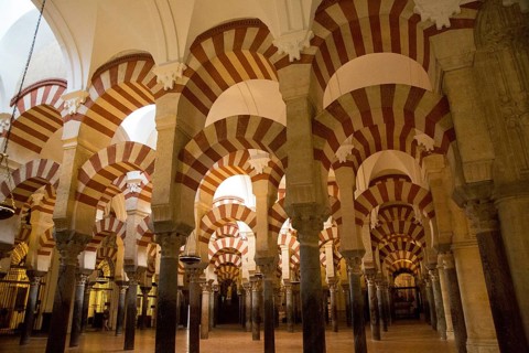 Moorish arches in the former mosque now cathedral, Cordoba, Spain, Europe