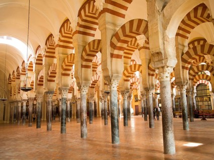 Moorish arches in the former mosque now cathedral, Cordoba, Spain, Europe