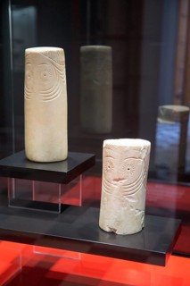 Chalcolithic marble cylinder shaped idols from 2, 500 BC archaeology museum, Jerez de la Frontera,