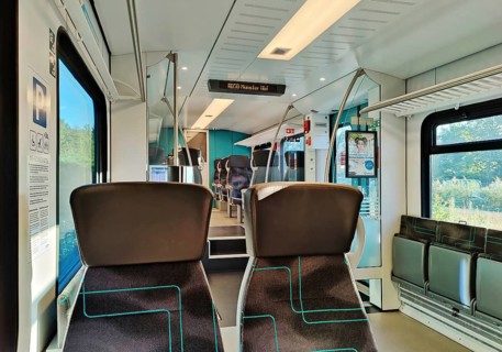 View from the empty local train RE50, main station, Muenster, North Rhine-Westphalia, Germany,