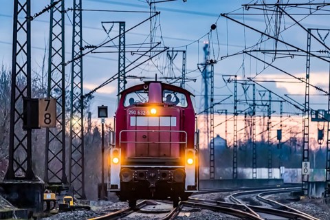 Railway line near Stuttgart. Class BR290 shunting locomotive, Stuttgart, Baden-Wuerttemberg,
