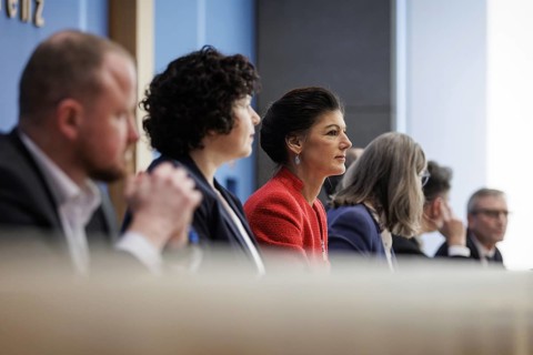 Christian Leye, MP, Amira Mohamed Ali, Dr Sahra Wagenknecht, Prof. Dr Shervin Haghsheno, university