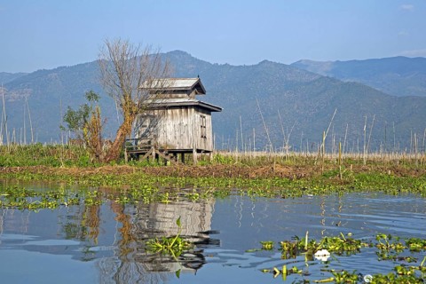 Traditional wooden warehouse on stilts in the Inle Lake, Nyaungshwe, Shan State, Myanmar, Burma,