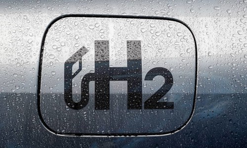 Hydrogen logo on a hydrogen-powered vehicle, Berlin, 11.01.2023