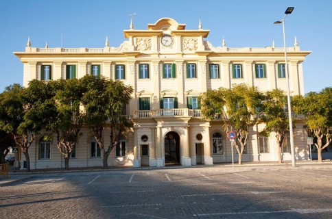 Historic port authority office building Malaga, Spain eclectic classicist style, 1935 architect