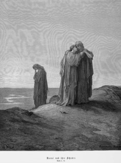 Noemi or Naomi and her cords, Book of Ruth, chapter 1, three woman, daughters-in-law, grief,