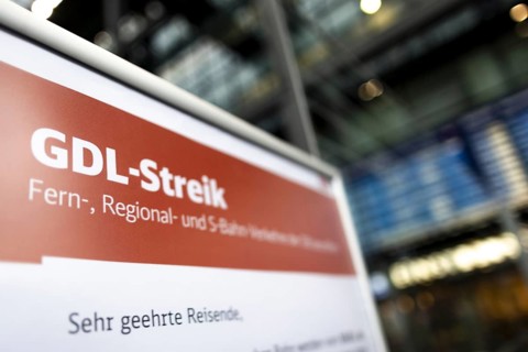 A sign at Berlin Central Station refers to the GDL railway strike. Today is the second day of the