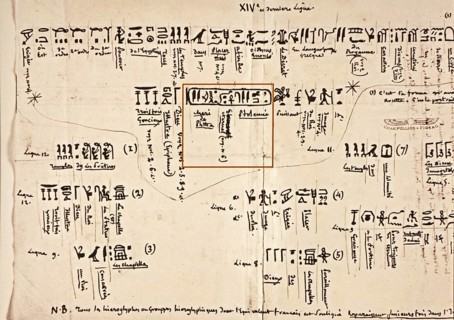 Notes by Jean-Francois Champollion, decipherer of the Egyptian hieroglyphs, about the inscriptions