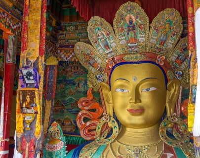 Statue of Maitreya, the future Buddha, located in a temple at Thikse Gompa, the Buddhist monastery