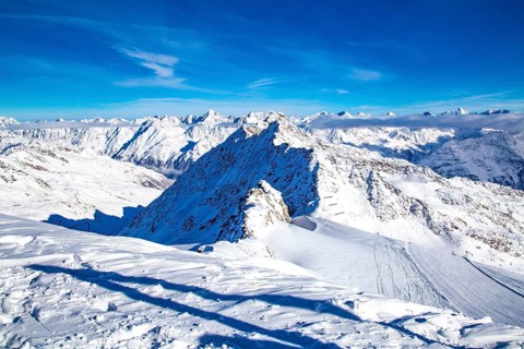 Mountain panorama from the Schwarze Schneid (2991 m), Rettenbachferner, glacier ski area, Soelden,