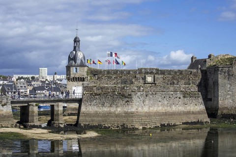 Belfry at the entrance gate to the medieval Ville Close at Concarneau, Finistere, Brittany, France,