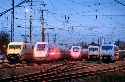 Deutsche Bahn ICE trains standing at the ICE plant in Berlin Rummelsberg, Berlin, 20/12/2022