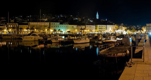 Harbour of Mali Losinj, night shot, island of Losinj, Kvarner Gulf Bay, Adriatic Sea, Croatia,