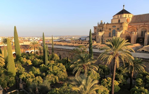 Raised angle view of Great Mosque, Mezquita cathedral, former mosque building in central, Cordoba,