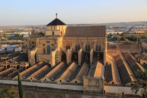 Raised angle view of Great Mosque, Mezquita cathedral, former mosque building in central, Cordoba,