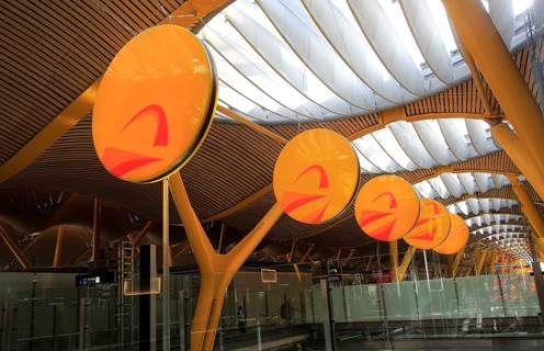 Modern architecture ceiling interior of terminal 4 building, Adolfo Suarez Madridâ€“Barajas