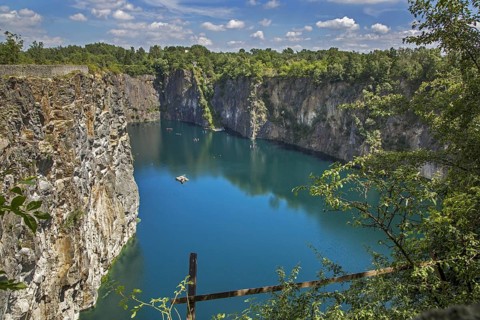 Old porphyry quarry Carriere De Cosyns, now a dive spot in Belgium, Lessines, Lessen, Hainaut,