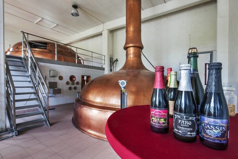 Copper brew kettles at Brouwerij Lindemans, Belgian brewery at Vlezenbeek, producer of geuze and