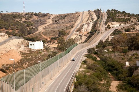 High security fences separate the Spanish exclave of Melilla, Spain from Morocco, north Africa,