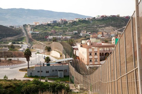 High security fences separate the Spanish exclave of Melilla, Spain from Morocco, north Africa,