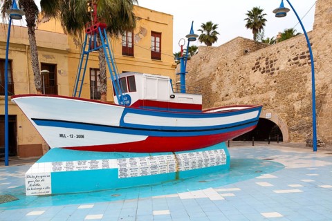 Memorial to fishermen lost at sea Melilla autonomous city state Spanish territory in north Africa,