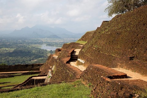 Buildings of rock palace fortress on rock summit, Sigiriya, Central Province, Sri Lanka, Asia