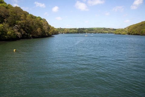 River Fal, Cornwall, England, UK viewed King Harry Ferry Bridge vehicular chain ferry crossing
