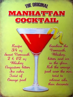 Old enamel sign for the original Manhattan Cocktail